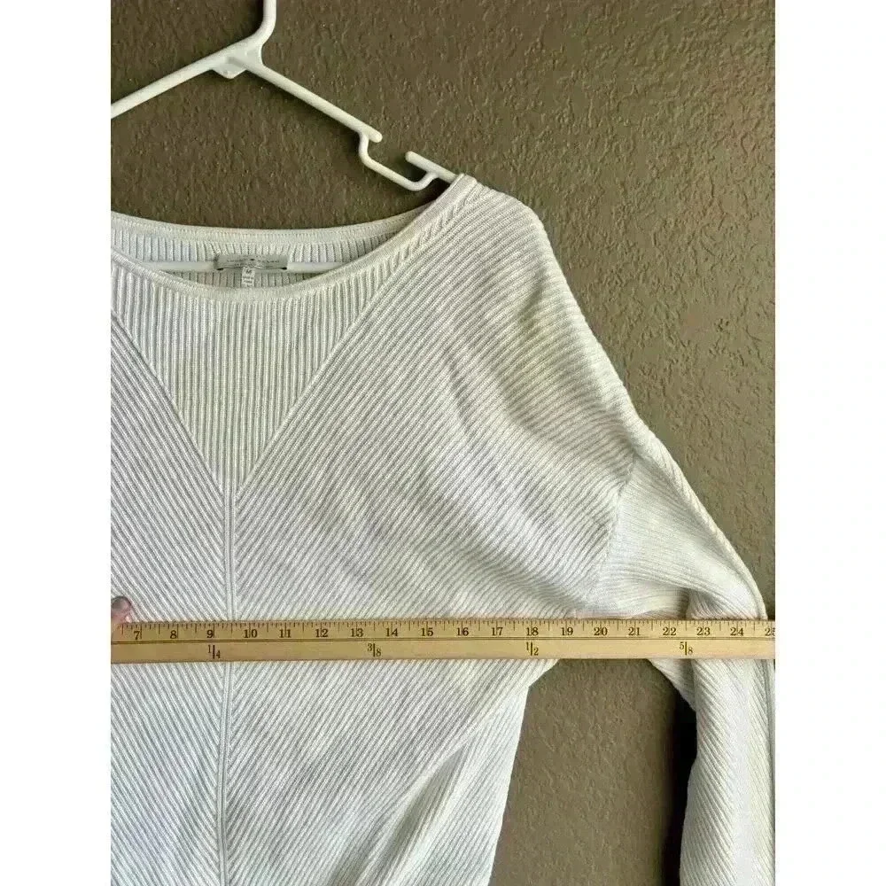 Lucky Brand Women’s Med White Ribbed Knit Knot Front‎ Long Sleeves Sweater